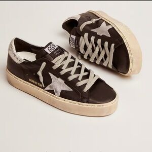 Golden Goose Women's Hi Star in black leather with silver laminated leather star
